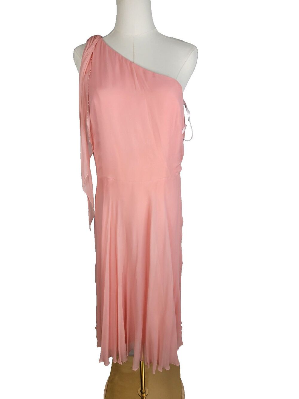 Laundry by Shelli Segal Silk Peach Coral Beaded Trim Fit & Flare Size 12